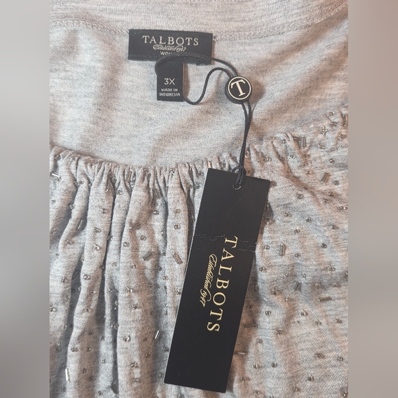 NWT Talbots Heather Gray Ruched Neck Top | Soft Stretch Tee 3X - Picture 4 of 7